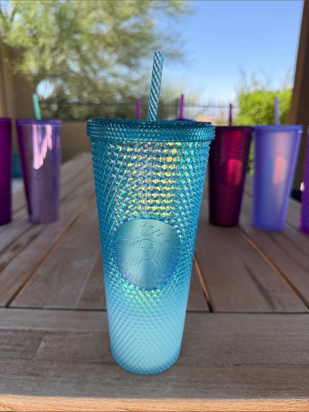 Starbucks Iridescent Aqua Studded Tumbler with Twist Straw